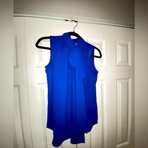 Royal blue sleeveless blouse with neck tie